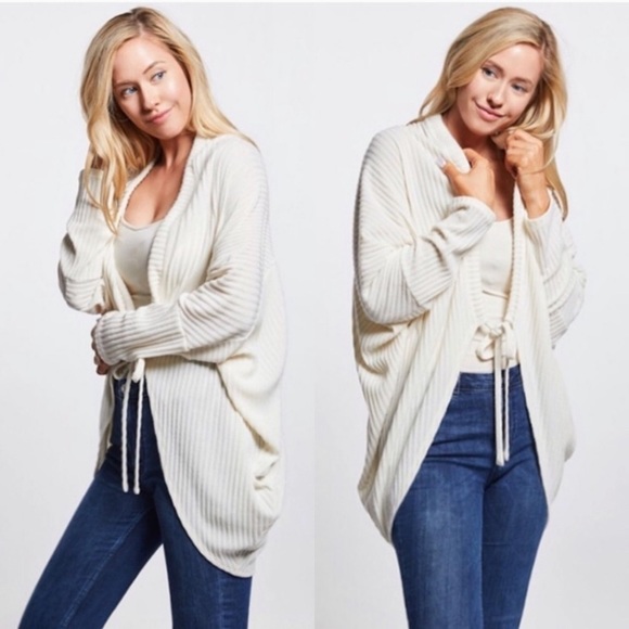 Ivory Long sleeve open front knit cardigan. - Picture 2 of 5